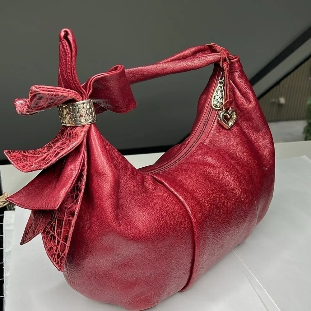 Brighton Burgundy Red Leather Hobo Zipper Shoulder Bag - Picture 2 of 11